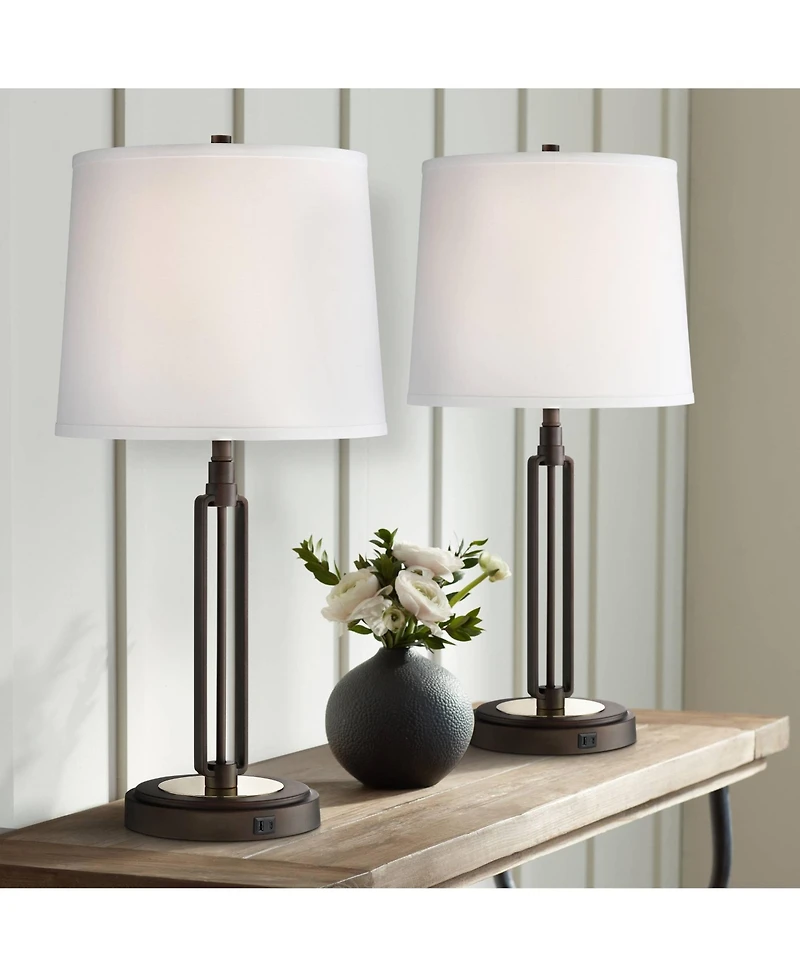 Franklin Iron Works Javier 24 1/2" High Mid Century Modern Table Lamps Set of 2 with Usb Port