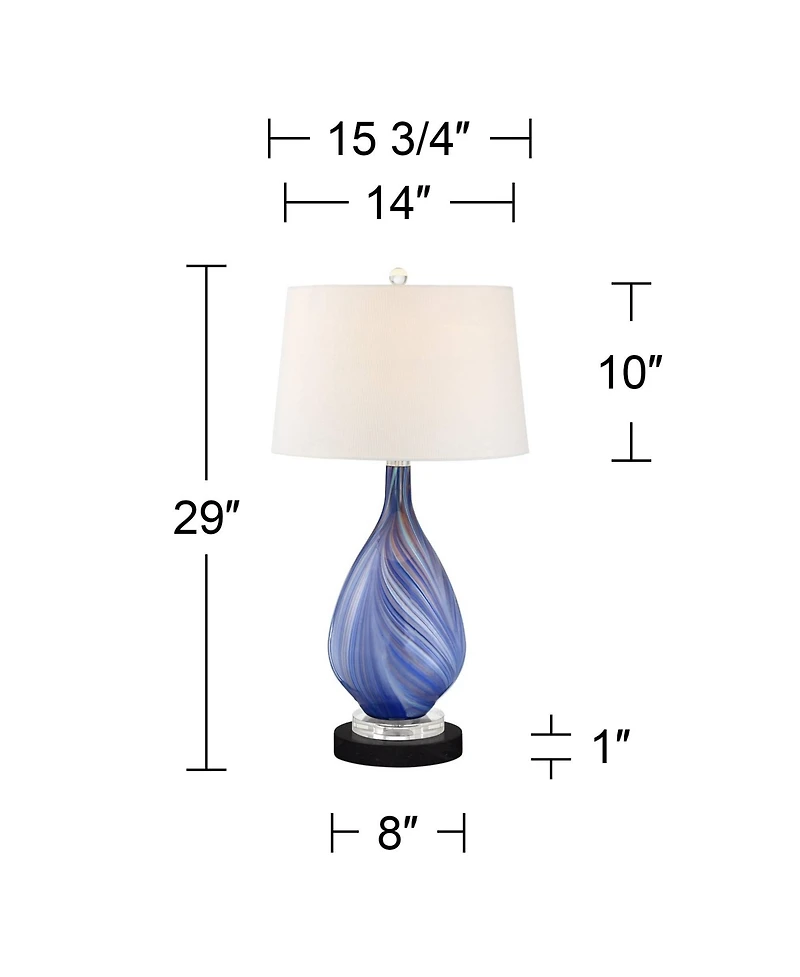 Possini Euro Design Taylor Modern Table Lamp with Round Marble Riser 29" Tall Art Glass Shade for Bedroom Living Room Bedside Office