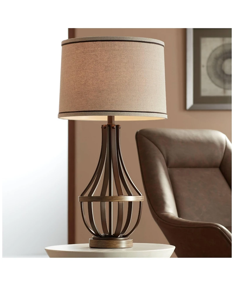 Franklin Iron Works Louanne Industrial Table Lamp 29" Tall Oil Rubbed Bronze with Usb Cord Dimmer
