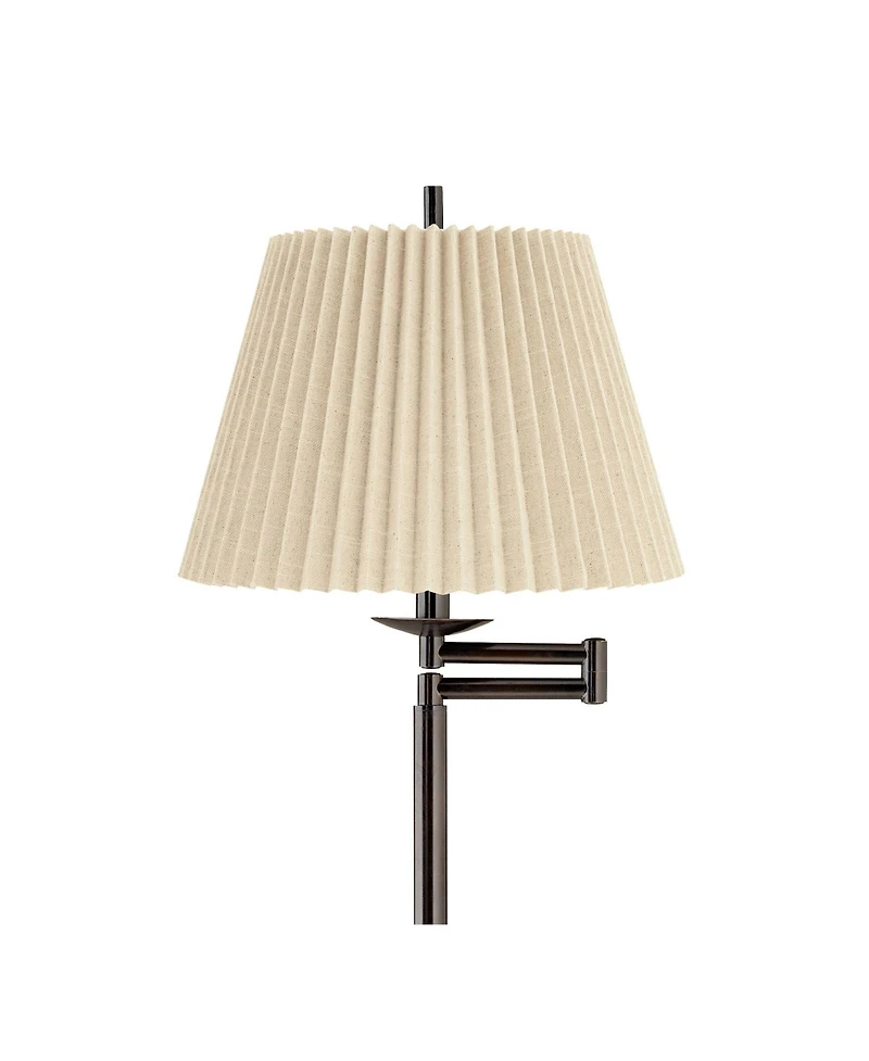 360 Lighting Modern 60" Tall Standing Floor Lamp Skinny Adjustable Swing Arm Metal Bronze Finish Pleated