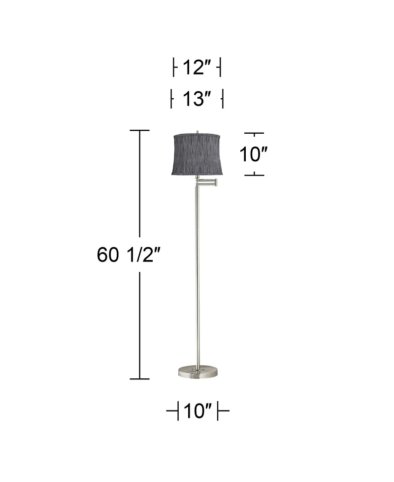 360 Lighting Druckman Modern Tall Standing Floor Lamp Adjustable Swing Arm Metal Brushed Nickel Finish Drum Kensing