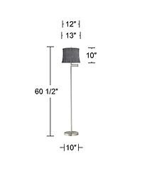 360 Lighting Druckman Modern Tall Standing Floor Lamp Adjustable Swing Arm Metal Brushed Nickel Finish Drum Kensing