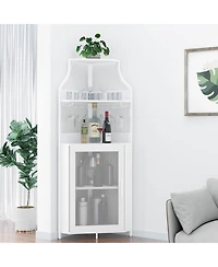 gaomon Corner Wine Bar Rack Cabinet with Detachable Wine Rack, Home Bar Cabinet with Barn Door and Adjustable Shelf, Wine Bar Cabinet and Buffet Cabin
