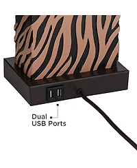 360 Lighting Modern Table Lamps Set of 2 with Usb Charging Port 27" Tall Zebra Faux Wood Fabric Shade for Bedroom Bedside House