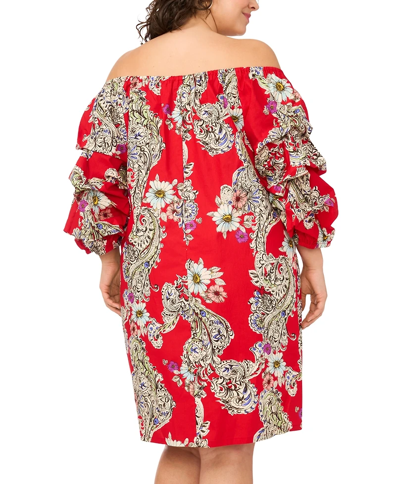 Msk Plus Printed Cotton Off-The-Shoulder Dress