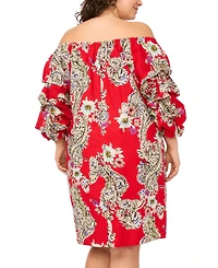 Msk Plus Printed Cotton Off-The-Shoulder Dress