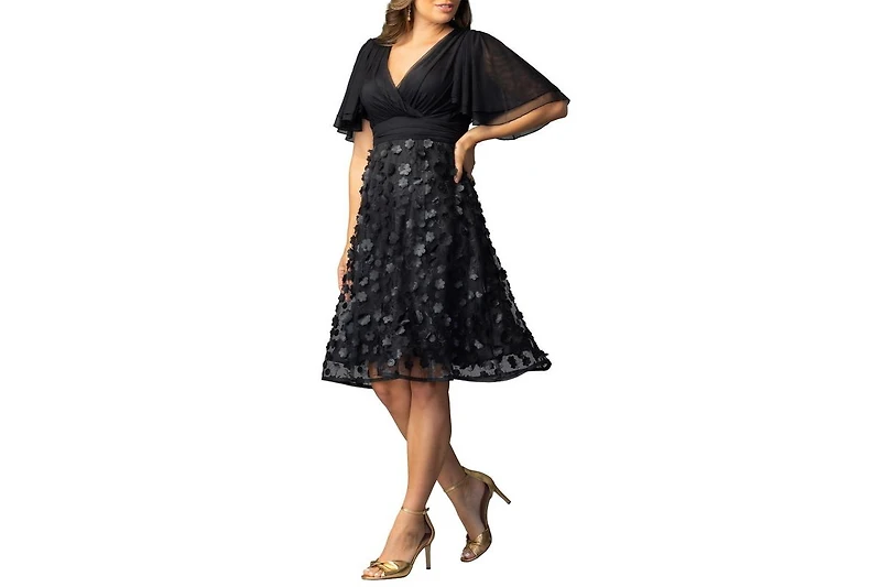 Kiyonna Women's Pretty Petals Mesh Cocktail Dress