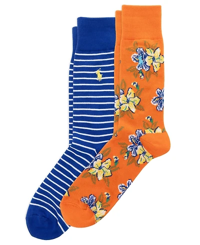 Polo Ralph Lauren Men's 2-Pack Bold Florals and Classic Stripes Sock