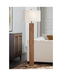 Possini Euro Design Walnut Grove Mid Century Modern 64" Tall Standing Floor Lamp Column with Dimmer Solid Wood Walnut Finish