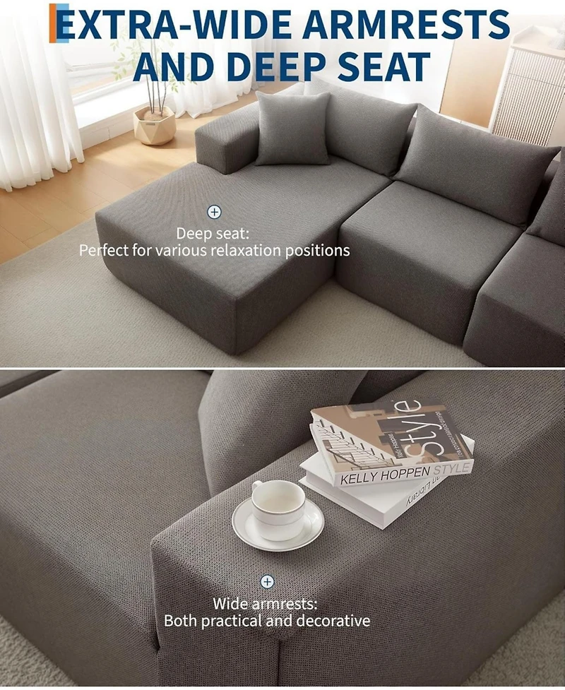 gaomon 108" Modular Cloud Sectional Sofa, L-Shaped Couch with Chaise, Deep Seat, No Assembly