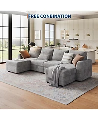 gaomon 141" Sectional Sofa, U-Shaped Cloud Couch with Storage and Ottoman, 6-Seat Chenille Sofa