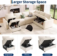 gaomon Sectional Sleeper Sofa, Corduroy Couch with Pull-Out Bed and Storage, Tool-Free Assembly