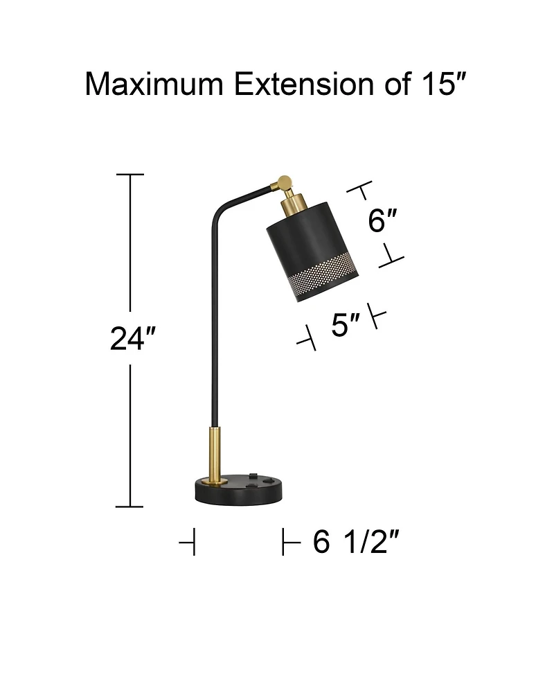 Possini Euro Design Keller 24" High Small Modern Desk Lamp Usb Port Ac Power Outlet Brass Finish Metal Home Office Charging