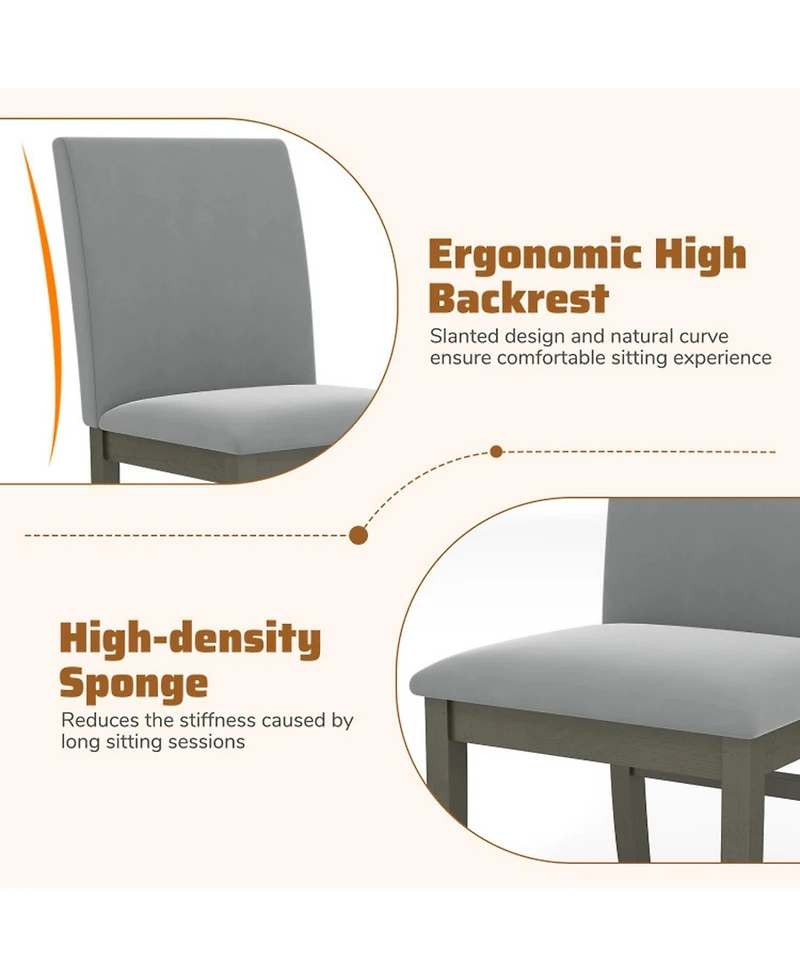 Gouun Set of 2 Velvet Upholstered High-Back Dining Chairs with Rubber Wood Legs