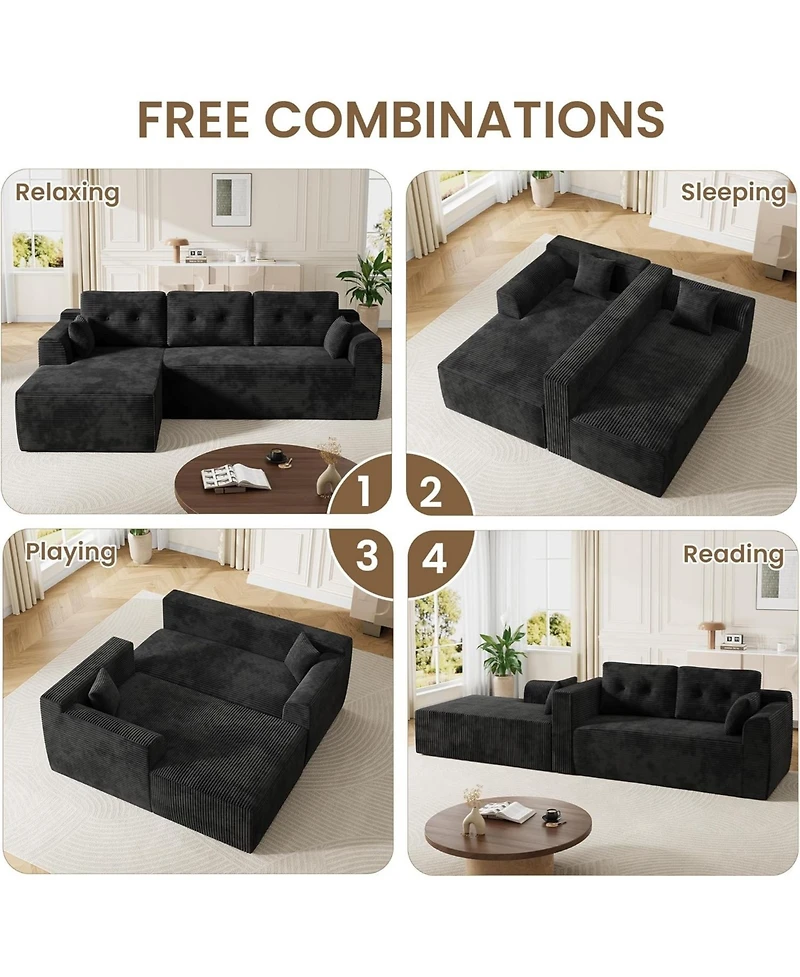 gaomon 105" Modular Sectional Sofa, Cloud Couch with Chaise, Deep Seat Sofa Bed, No Assembly