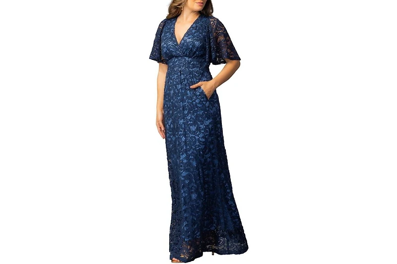 Kiyonna Women's Luminous Sequin Lace Evening Gown with Pockets