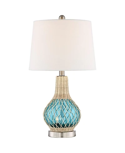 360 Lighting Alana Coastal Accent Table Lamp 22 3/4" High Rope Glass Gourd with Table Top Dimmer Fabric Drum Shade for Bedroom Living Room
