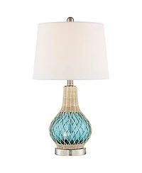 360 Lighting Alana Coastal Accent Table Lamp 22 3/4" High Rope Glass Gourd with Table Top Dimmer Fabric Drum Shade for Bedroom Living Room