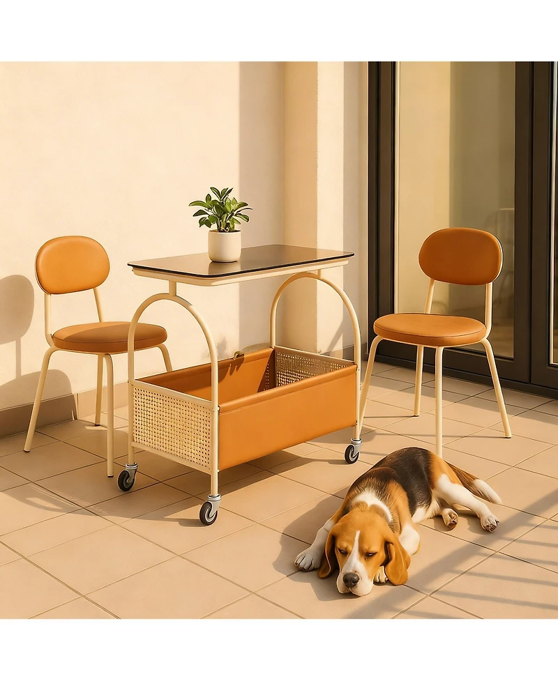 Yigii 2-Tier Glass Top Rolling Side shelf with Storage Basket Mobile End Table on Wheels