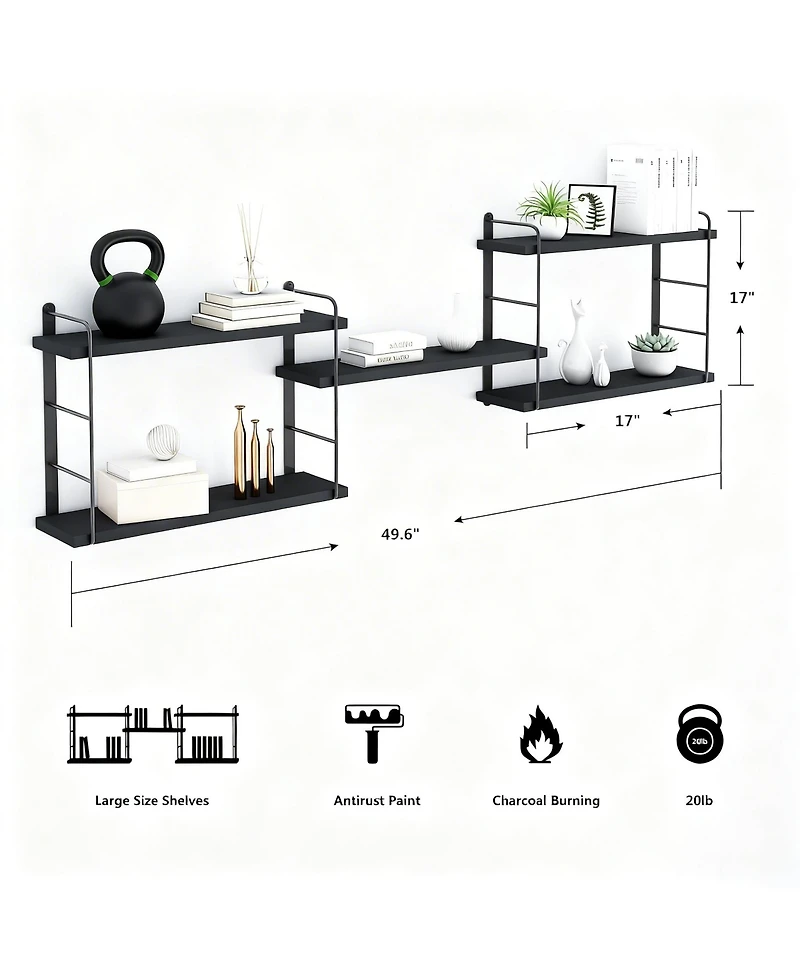 Yigii Wall Shelves Floating Wood Mounted Bookshelves Storage 40lb Capacity