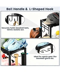 Yigii Organizer 37 Gallon Ball Storage Bin Steel shelf Baskets Hooks Elastic Straps Wheels