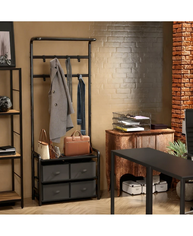 Yigii Coat Rack Storage Shelf Hall Tree Hooks Entryway Clothes Hanger Stand Metal