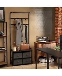 Yigii Coat Rack Storage Shelf Hall Tree Hooks Entryway Clothes Hanger Stand Metal