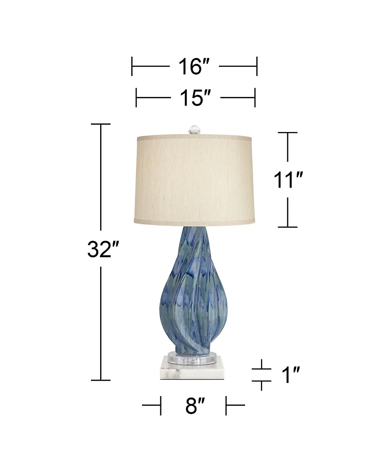 Possini Euro Design Teresa Modern Table Lamp with Square Marble Riser 31" Tall Teal Ceramic Drum Shade for Bedroom Living Room Nightstand