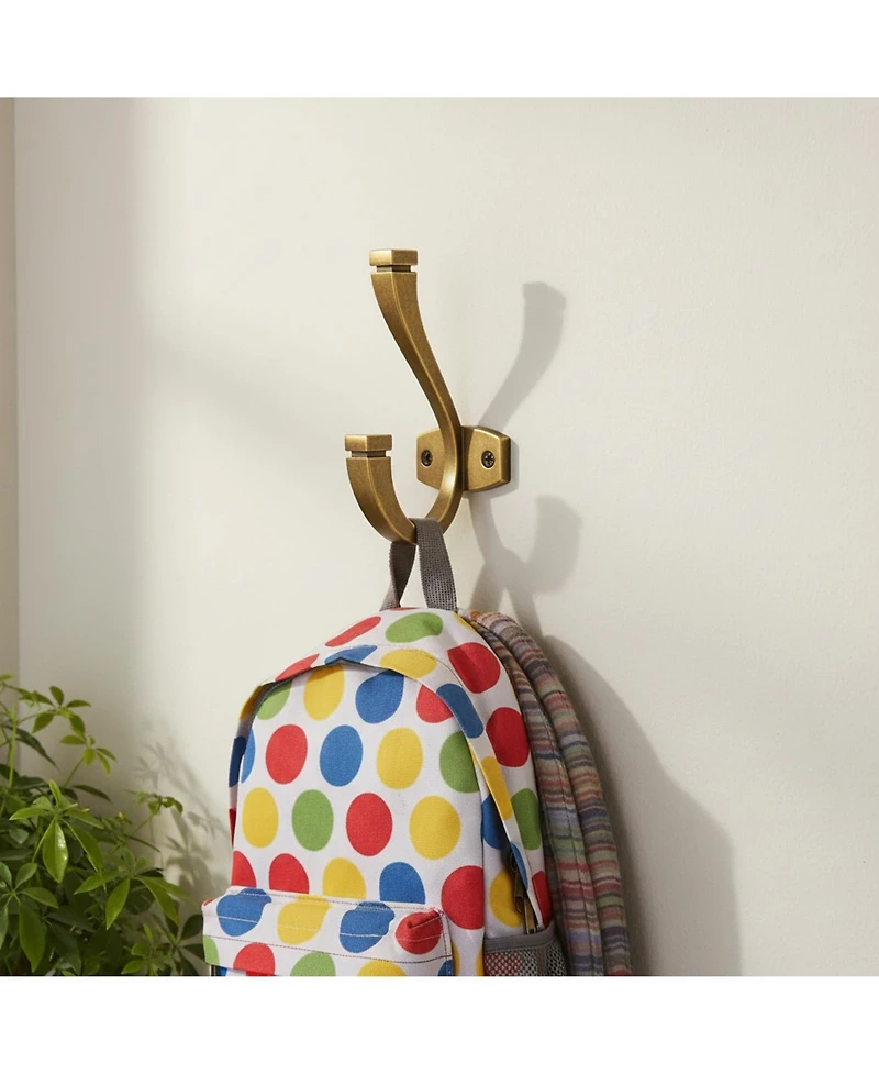 Yigii 5 Pack Double Coat Hat Hooks Antique Brass Wall Mounted Towel Hanger for Backpack Purse Organization