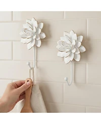 Yigii Flower Decorative Wall Hooks, 2-Piece Resin Wall-Mounted Hooks for Clothes, Towels