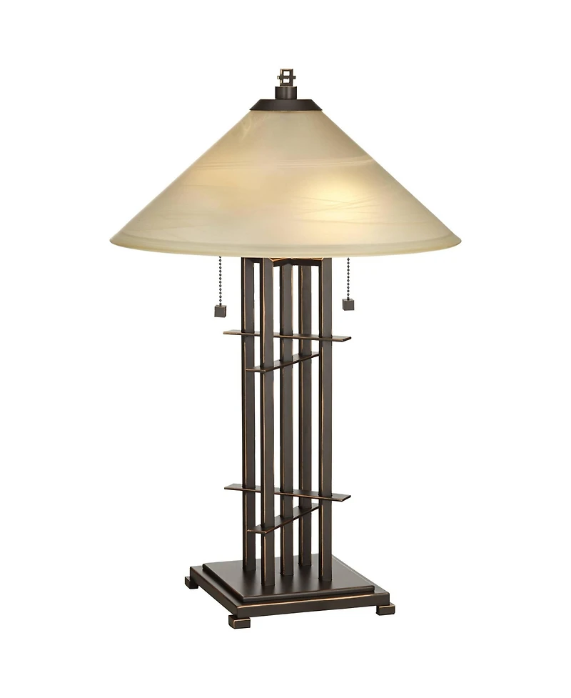 Franklin Iron Works 23.5" Rustic Farmhouse Accent Table Lamp with Alabaster Glass Shade and Dimmer