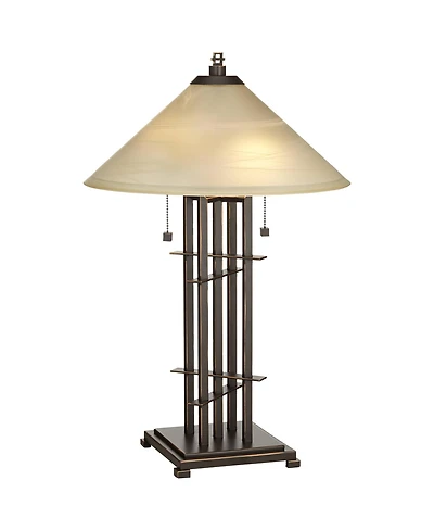 Franklin Iron Works 23.5" Rustic Farmhouse Accent Table Lamp with Alabaster Glass Shade and Dimmer