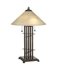 Franklin Iron Works 23.5" Rustic Farmhouse Accent Table Lamp with Alabaster Glass Shade and Dimmer