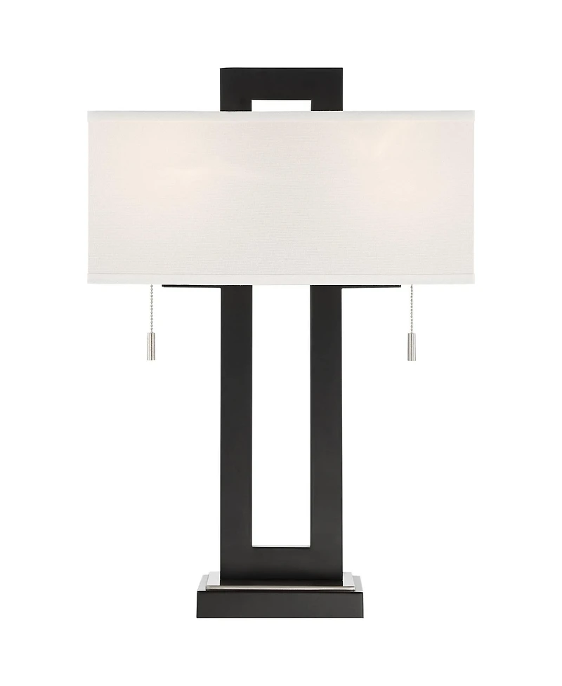 360 Lighting Neil Modern Table Lamp with Marble Riser 26" High Two Tone Usb Charging Port Rectangular Shade for Bedroom House Home Desk