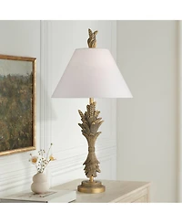 Possini Euro Design Cleo 33" Tall Large Traditional End 3-Way Table Lamp Faux Leaf Finish Single Shade Living Room Bedroom