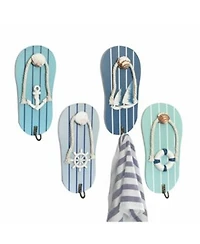 Yigii Cute Flip Flop Wooden Wall Hooks Beach Themed Metal Hooks Decor for Bathroom Poolside Beach Houses