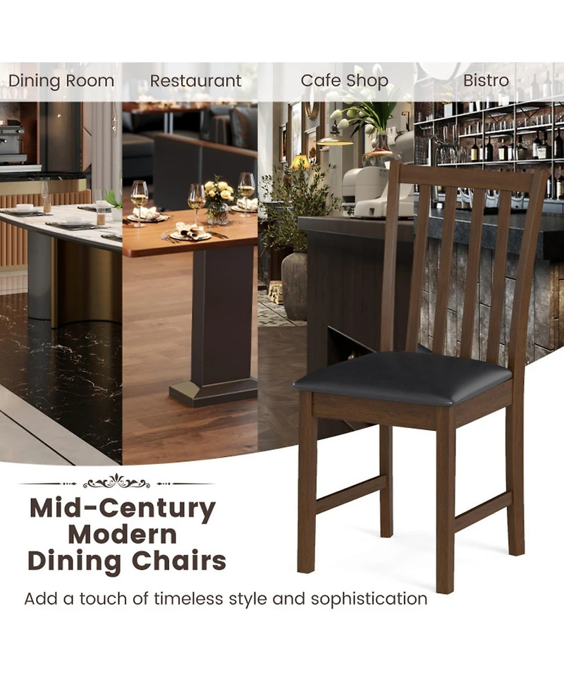 Gouun Set of 2 Hollowed-Back Dining Chairs with Pvc Leather Seat and Rubber Wood Frame