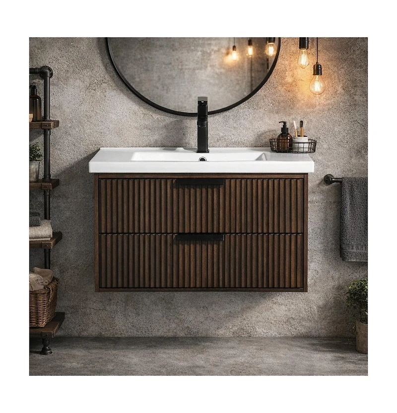 Ari Bath Diego 30" Floating Bathroom Vanity Walnut