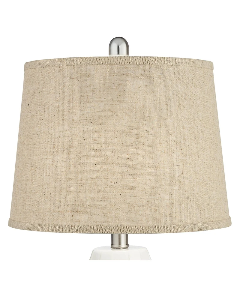 360 Lighting Modern Coastal Table Lamps 24 1/2" High Set of 2 Ceramic Led Burlap Drum Shade for Bedroom Living Room House Bedside Nightstand