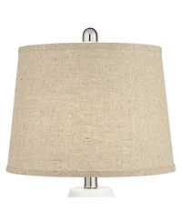 360 Lighting Modern Coastal Table Lamps 24 1/2" High Set of 2 Ceramic Led Burlap Drum Shade for Bedroom Living Room House Bedside Nightstand