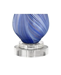 Possini Euro Design Taylor Contemporary Table Lamp with Round Riser 30 1/2" Tall Art Glass Fabric Drum Shade for Bedroom Living Room Office