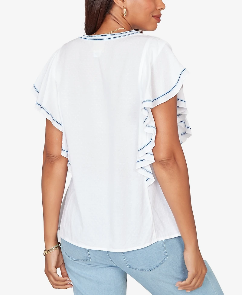 Ruby Rd. Petite Feather-light Embroidered Flutter-Sleeve T-Shirt