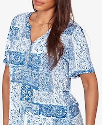 Ruby Rd. Petite Patchwork Bandana Henley T-Shirt