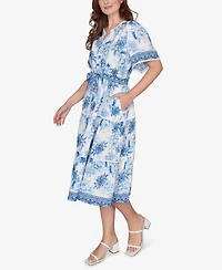 Ruby Rd. Petite Floral Toile Tie-Waist Tiered Dress