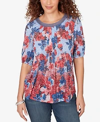 Ruby Rd. Petite Abstract Floral Lace Trim Top