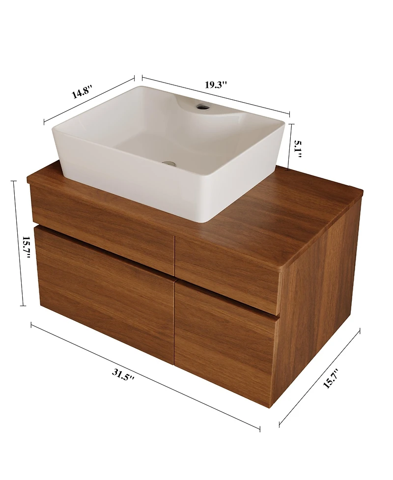 Busdays 31.5 Inches Floating Single Small Bathroom Vanity with Sink