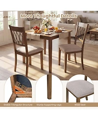 Gouun Set of 2 Linen Upholstered Dining Chairs with Hollowed Back and Rubber Wood Frame