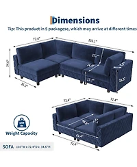 gaomon 103" Modular Sectional Sofa, L-Shaped Velvet Cloud Couch, 4-Seat Upholstered Sofa
