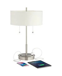 360 Lighting Nikola Modern Accent Table Lamps 23 3/4" High Set of 2 with Usb and Ac Power Outlet in Base Drum Shade for Bedroom Home Desk