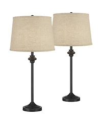 360 Lighting Lynn 26" Tall Skinny Buffet Modern Table Lamps Set of 2 Finish Metal Burlap Linen Shade Living Room Bedroom